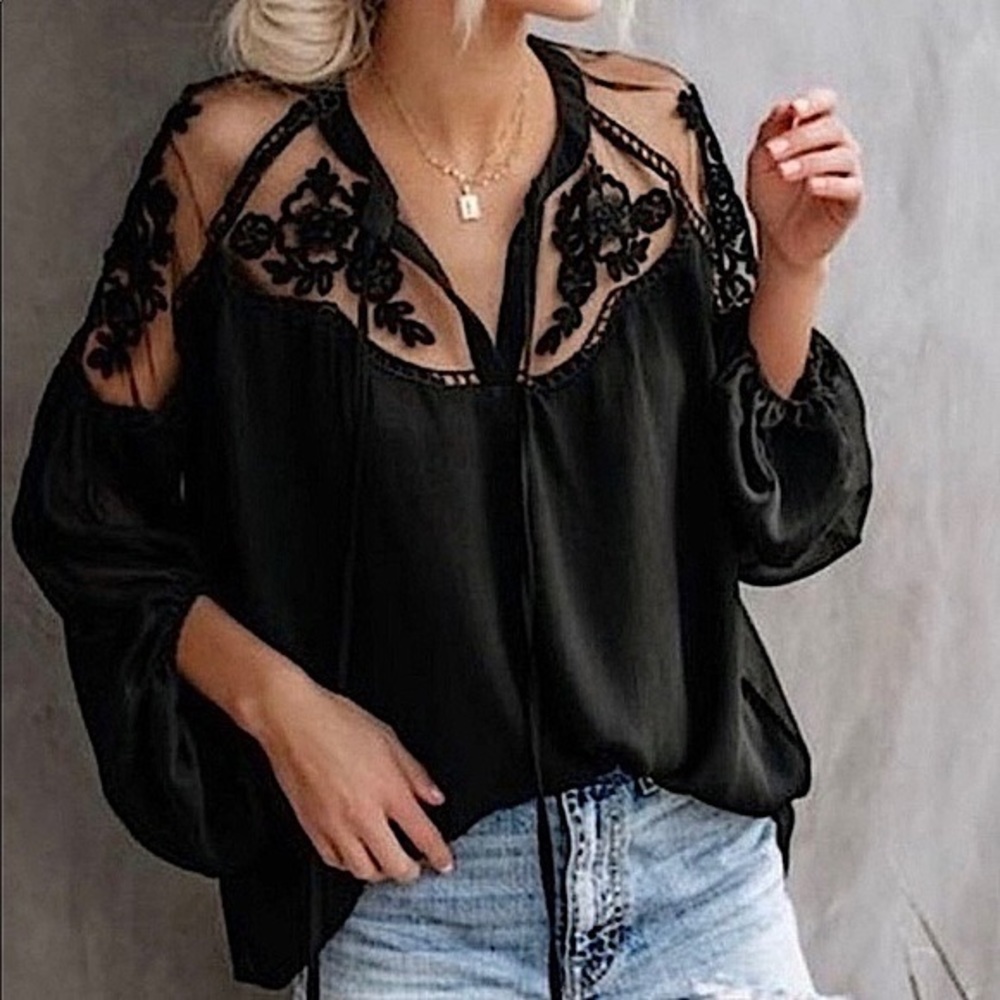 Black blouse with a lace top